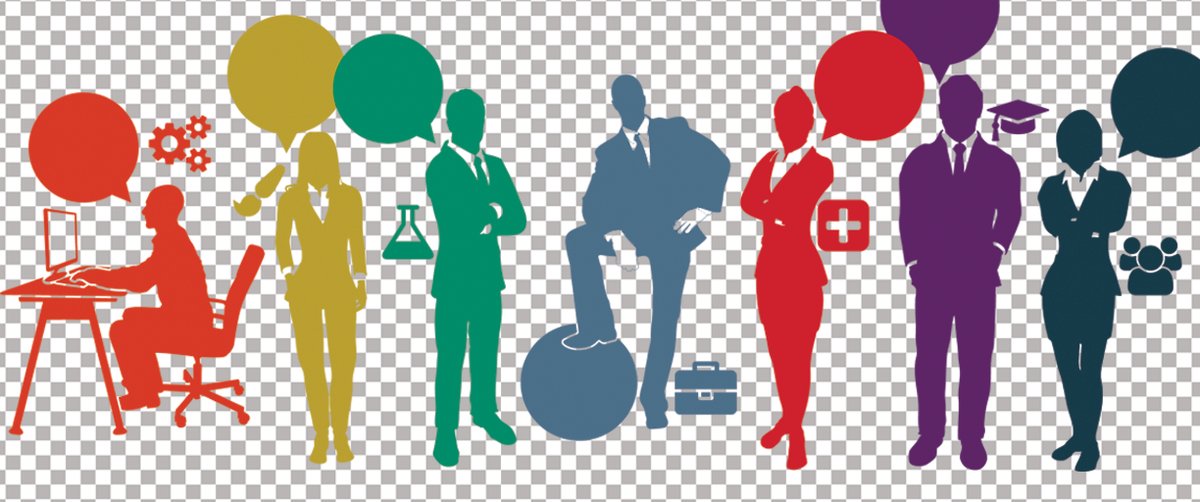 Silhouettes of people with colors and icons of our career communities