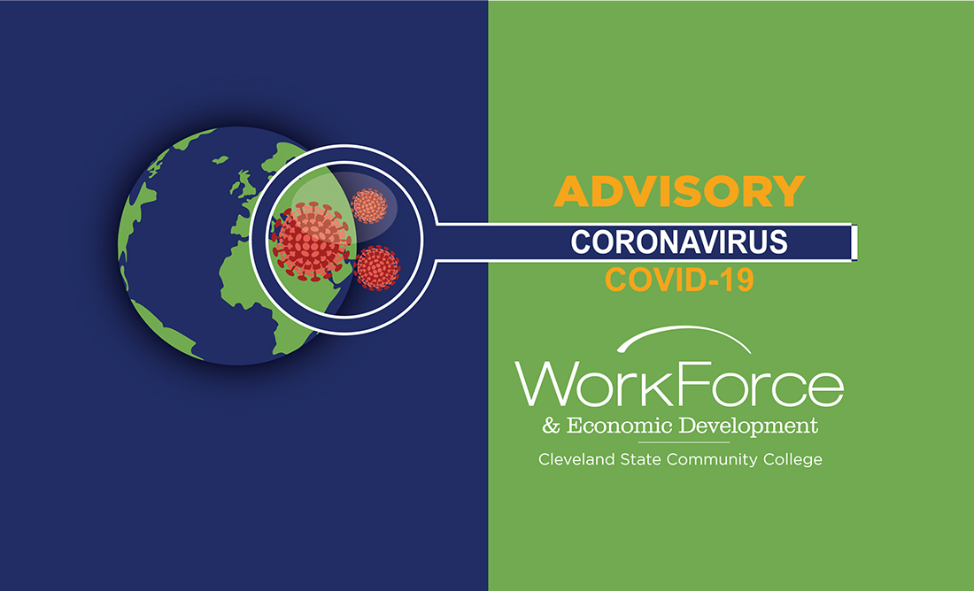 Graphic of coronoa virus with Covid 19 text.