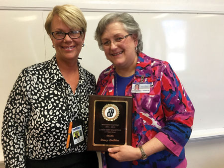 (Pictured from left to right): Laura Boyd, Family Resource Agency Special Projects Specialist presents Nancy LaBine, CSCC Director of Nursing, with the Tennessee Head Start 2015-2016 Community Volunteer of the Year Award.